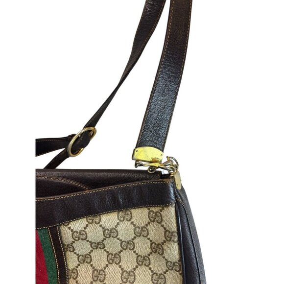 Vtg GUCCI Shoulder Bag Sherry Line GG Canvas Brown Leather Unisex - Picture 5 of 8
